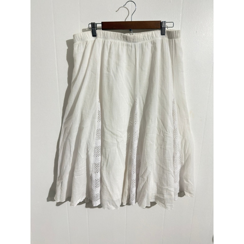 Alfred Dunner Crochet Lace Midi‎ Skirt Women 16P White Excellent Boho Cotton